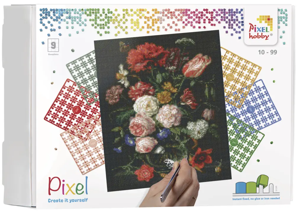 Kit 9 basisplaten en ± 170 pixelmatjes - Vaas met Bloemen - de Heem