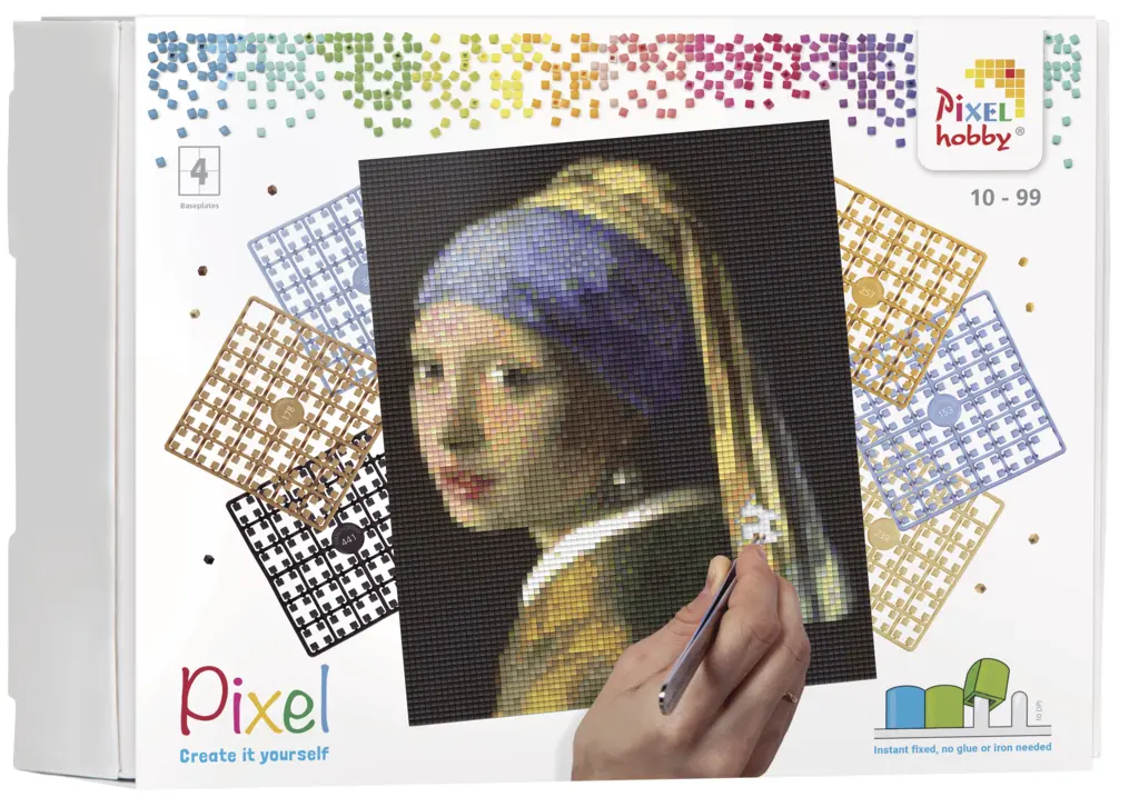 Kit 4 basisplaten en ± 100 pixelmatjes - Meisje met de parel