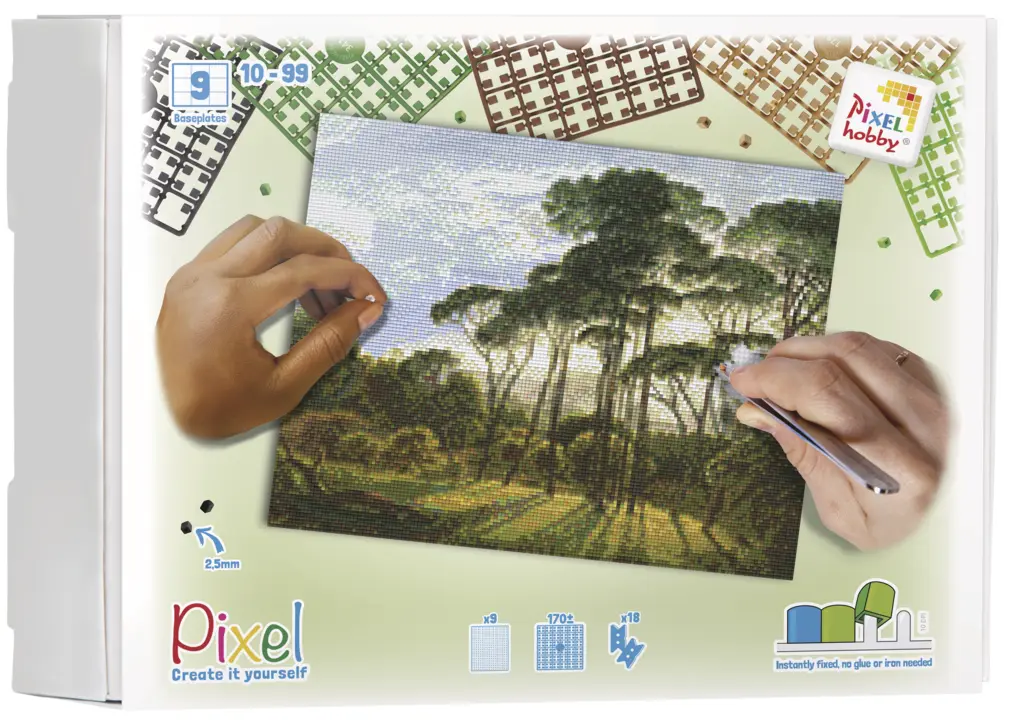Kit 9 basisplaten en ± 170 pixelmatjes - Italiaans landschap met parasoldennen - Voogd