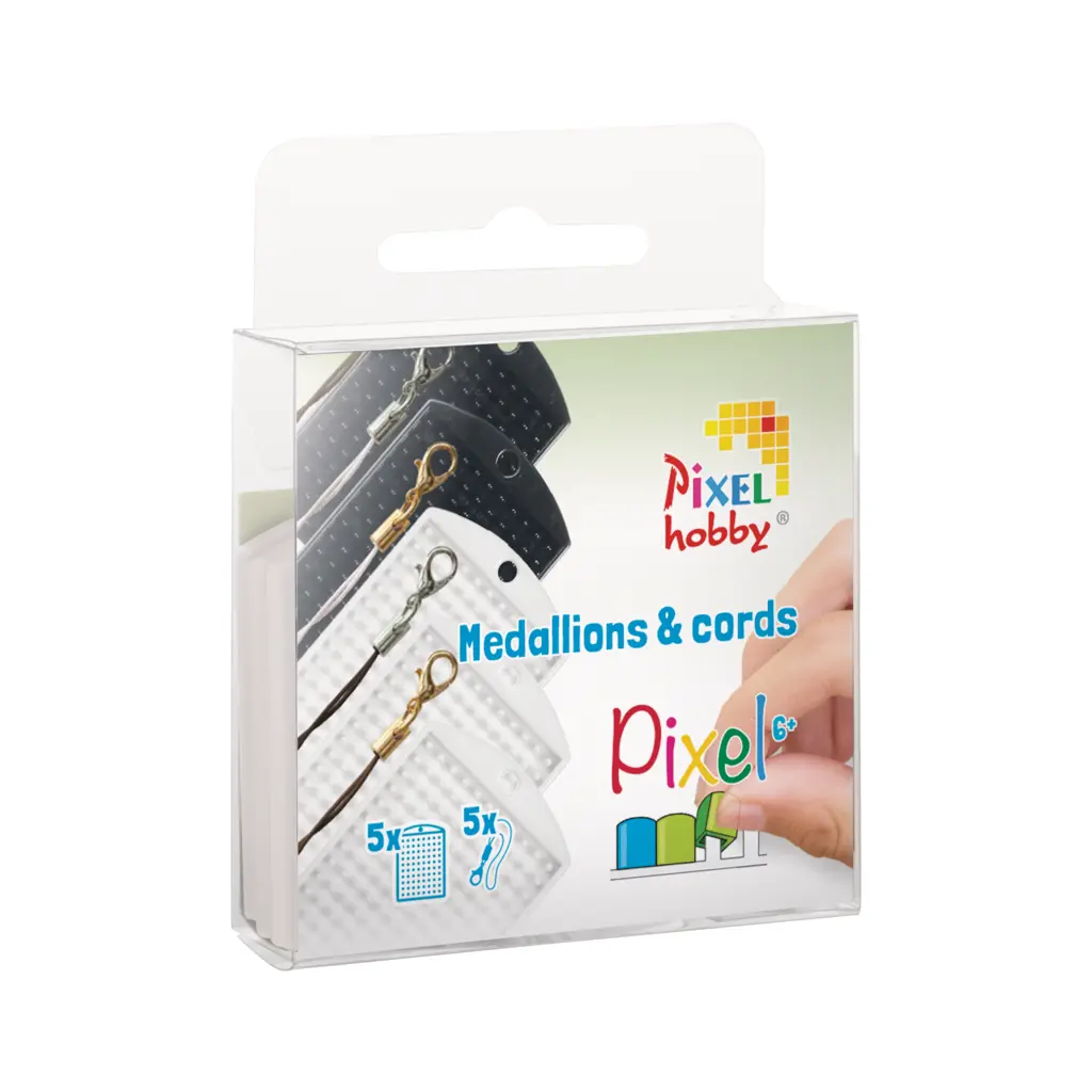 Set van 5 medaillions & 5 color cords - Zwart/Wit