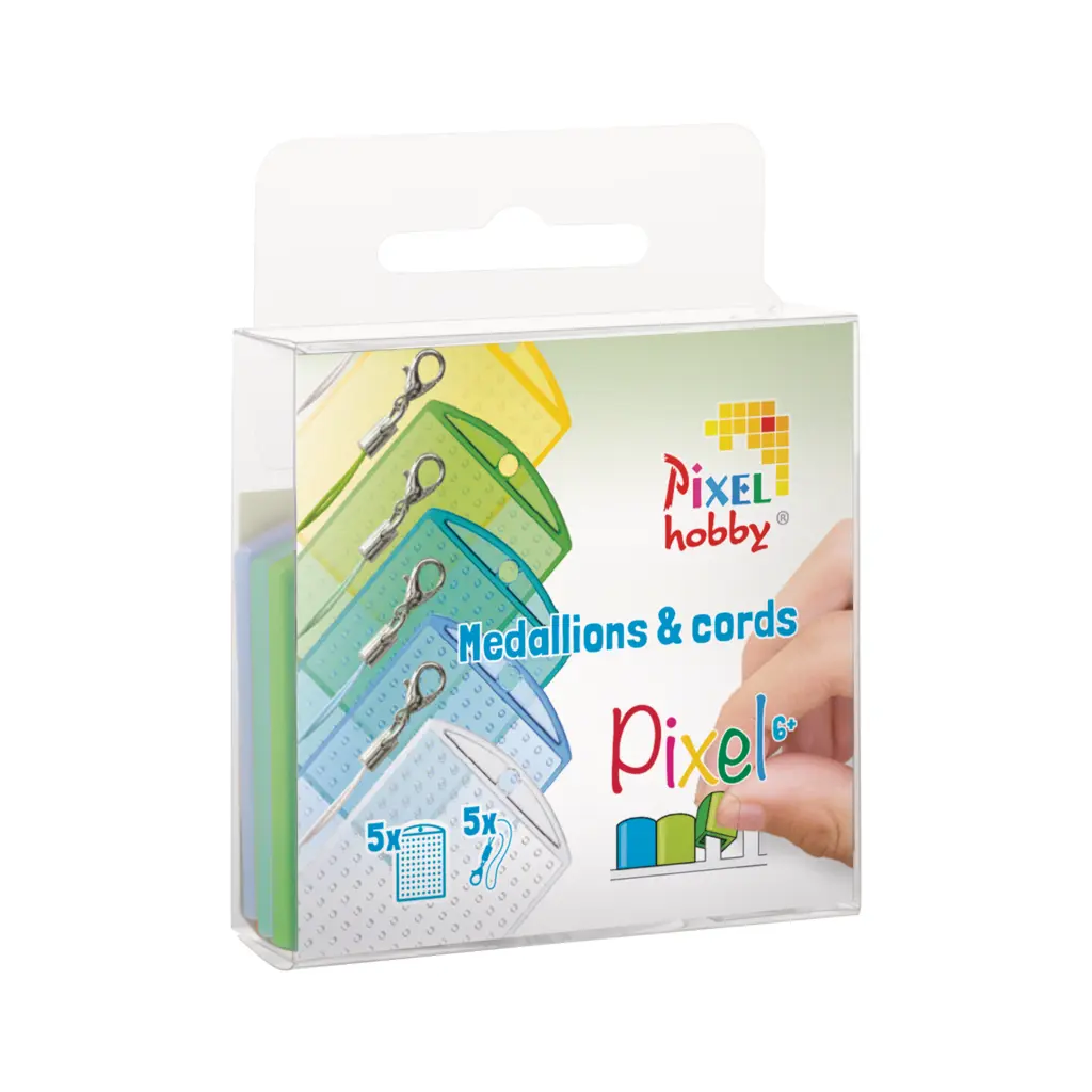 Set van 5 medaillions & 5 color cords - Groen-blauw transparant