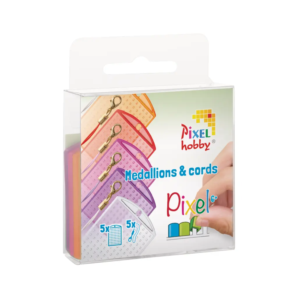 Set van 5 medaillions & 5 color cords - Roze-oranje transparant