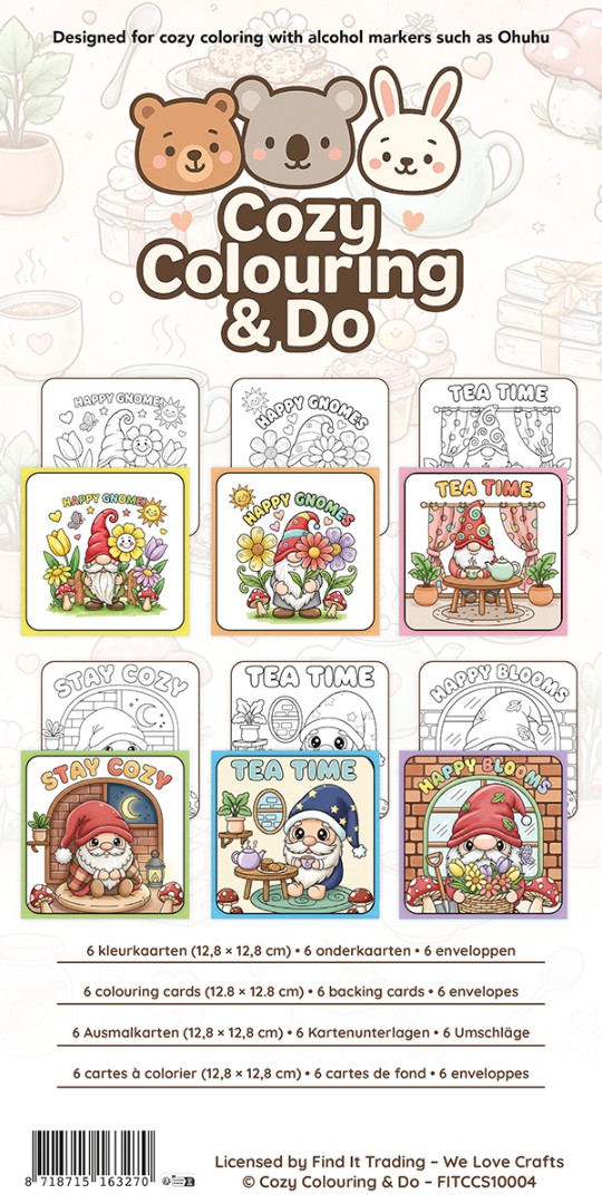 Findit Color - Cozy Colouring Cards Set - Happy Gnomes